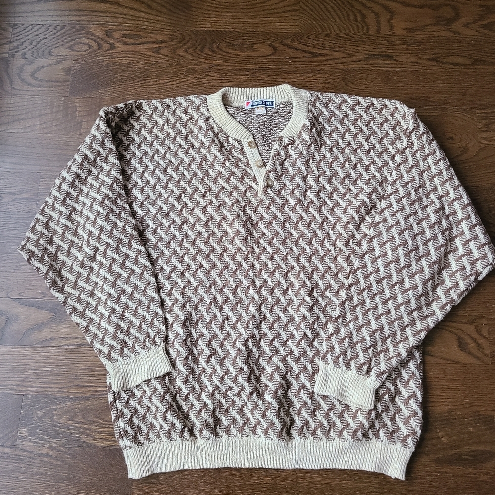 VTG Boston Clipper Men's Brown and Cream Sweater Sz.M